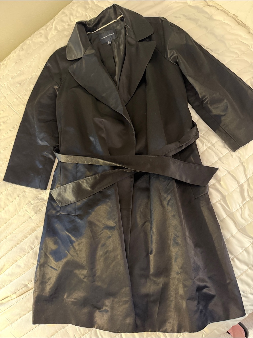 Banana Republic Black Satin-Trim Trench Coat